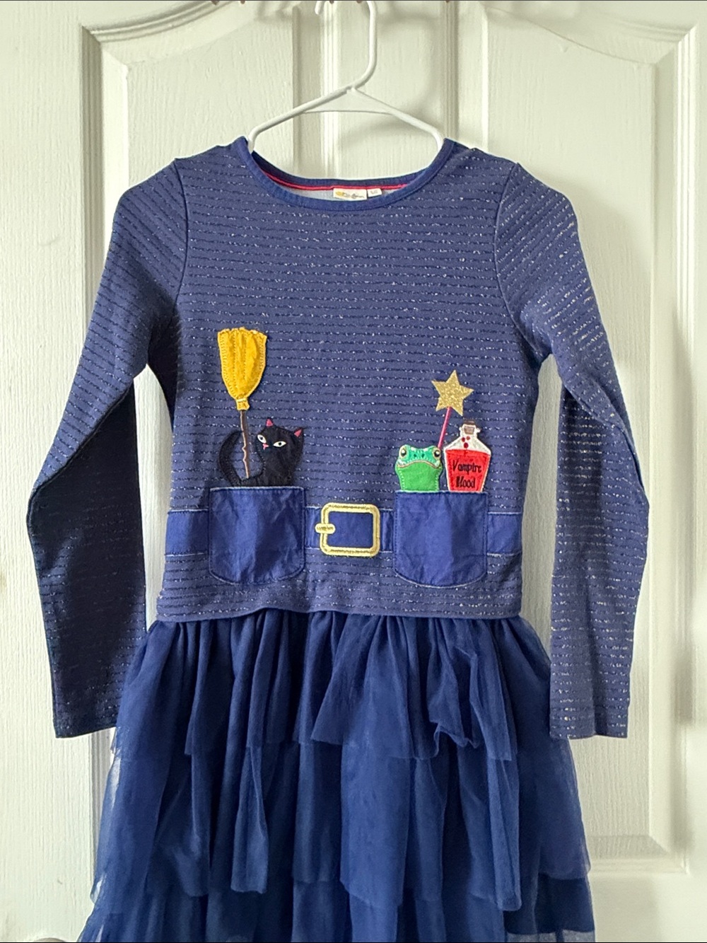 Mini Boden Halloween Appliqué Navy Blue Long-Sleeve Tulle Dress Size 11-12
